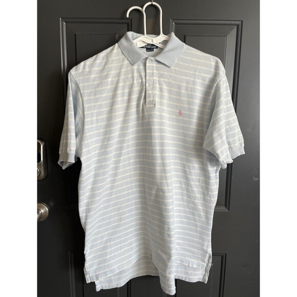 Polo Ralph Lauren Other - VTG Polo By Ralph Lauren Men’s Polo Short Sleeves Shirt Strip Light Blue Size L